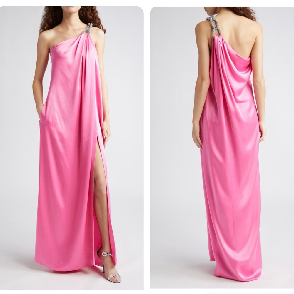 Stella McCartney Falabella Crystal Chain Double Satin- One Shoulder Gown $2800